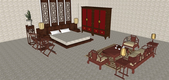中式整体家具su精品模型(5)
