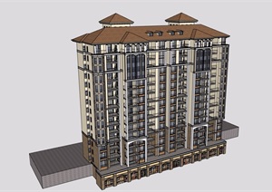 某欧式风格详细的商业住宅楼设计SU(草图大师)模型及cad方案