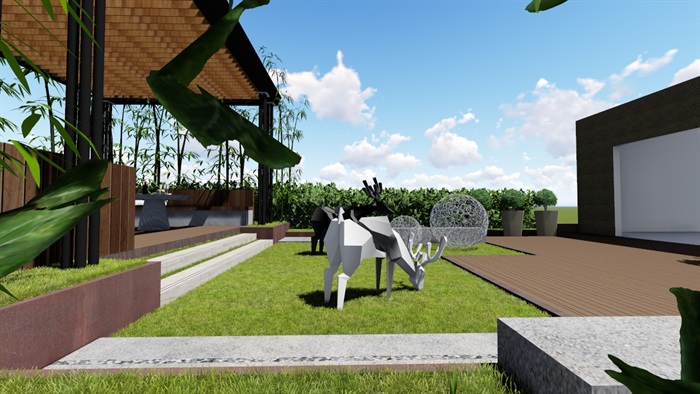 现代露台花园景观设计su精品模型(4)