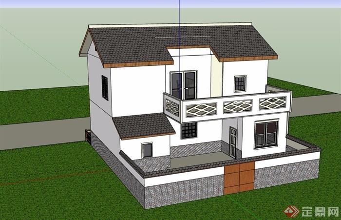 中式风格详细的完整民居住宅楼设计su模型