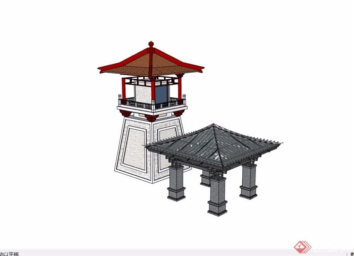 古典中式风格详细的两个亭子素材设计su模型