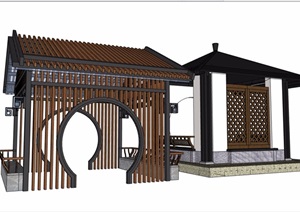 两个中式风格不同的亭子素材设计SU(草图大师)模型