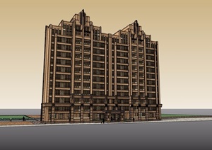 新古典风格详细多层住宅建筑楼设计SU(草图大师)模型