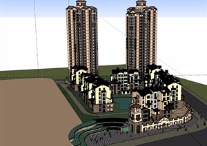某详细的多层及高层住宅建筑楼设计SU(草图大师)模型