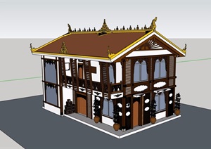 东南亚风格两层民居住宅楼设计SU(草图大师)模型