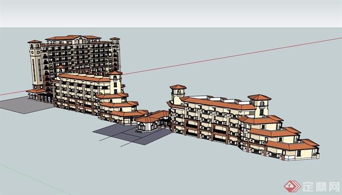 某欧式风格详细的多层度假酒店完整设计su模型