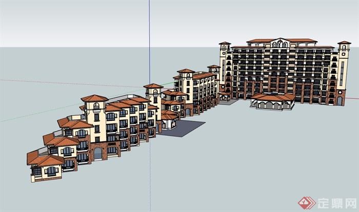 某欧式风格详细的多层度假酒店完整设计su模型