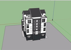 四层欧式风格详细的自建房多层别墅建筑SU(草图大师)模型