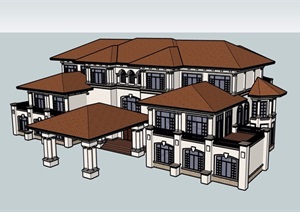 三层详细的欧式会所建筑设计SU(草图大师)模型