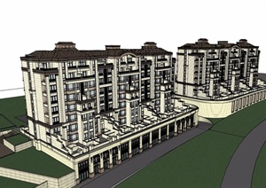 欧式风格详细的多层商业住宅楼SU(草图大师)模型