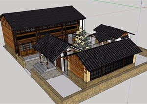 中式民居多层住宅建筑SU(草图大师)模型