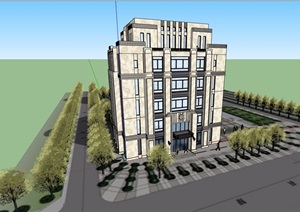五层新古典风格详细的办公楼建筑SU(草图大师)模型