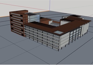 某现代风格详细的多层办公建筑楼楼SU(草图大师)模型