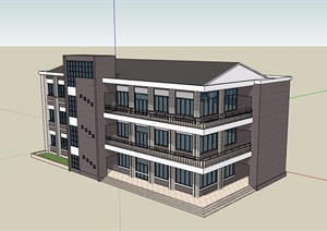三层中式风格详细的办公楼设计SU(草图大师)模型