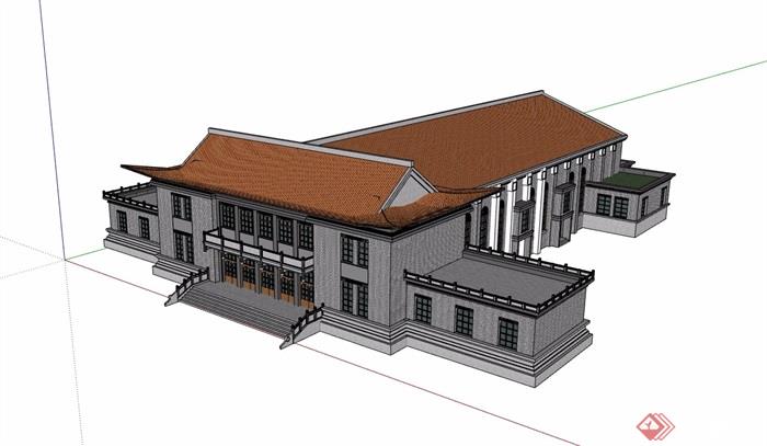 古典中式风格两层文化博物馆建筑su模型