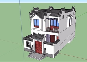 徽派中式风格两层详细的别墅建筑设计SU(草图大师)模型