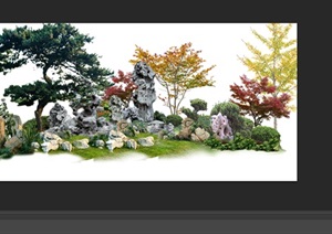 太湖石植物花卉组景景观后期制作素材psd