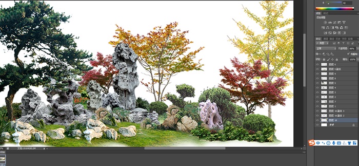 太湖石植物花卉组景景观后期制作素材psd(3)