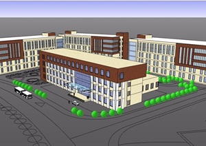 现代风格详细的多层医院建筑设计SU(草图大师)模型