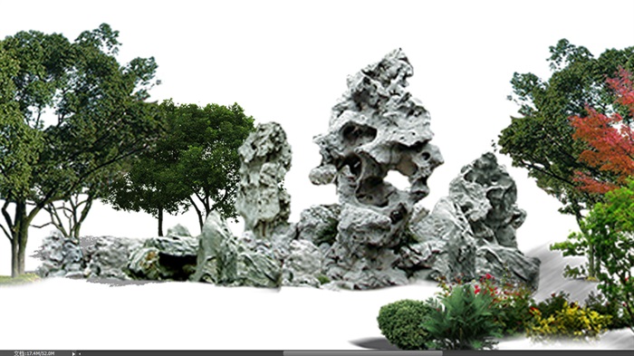 太湖石植物组景景观后期制作素材psd2(3)