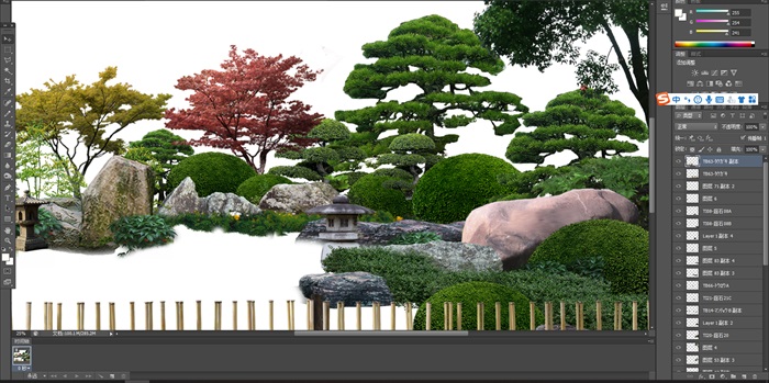 造型树日式组景园林景观后期制作psd(1)