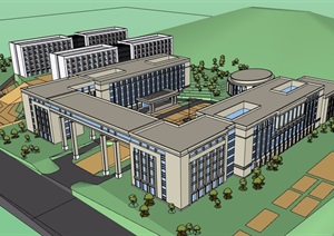 现代风格详细的多栋学校教育建筑楼设计SU(草图大师)模型