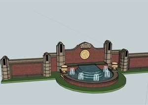 欧式风格详细的完整水池景墙素材设计SU(草图大师)模型