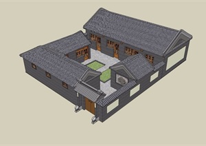 中式合院住宅建筑设计SU(草图大师)模型
