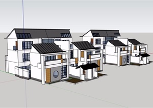 中式风格详细的完整别墅住宅建筑SU(草图大师)模型