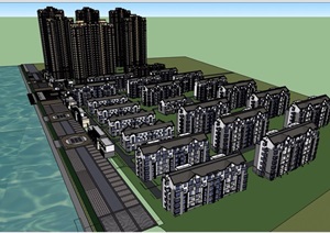 中式风格多层及现代高层住宅小区建筑楼设计SU(草图大师)模型
