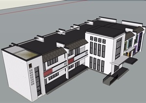 中式风格详细的两层办公楼设计SU(草图大师)模型