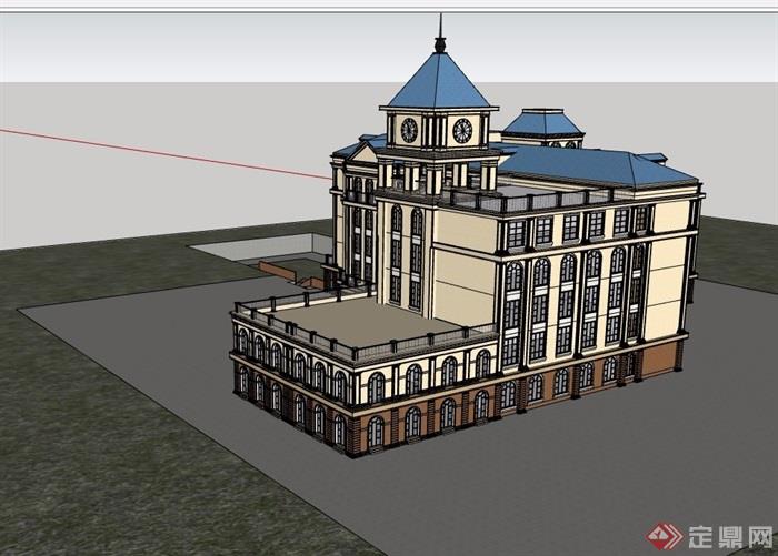 欧式风格详细的经典完整学校教育建筑楼su模型