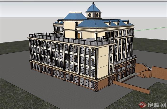 欧式风格详细的经典完整学校教育建筑楼su模型