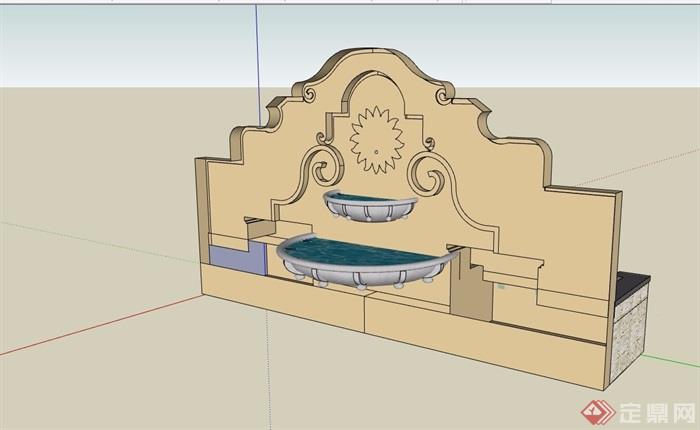 欧式风格详细的经典完整水池景墙su模型