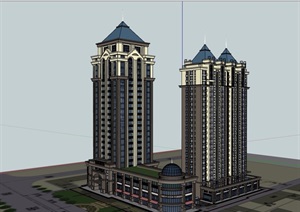 某欧式风格详细的完整商业住宅楼设计SU(草图大师)模型