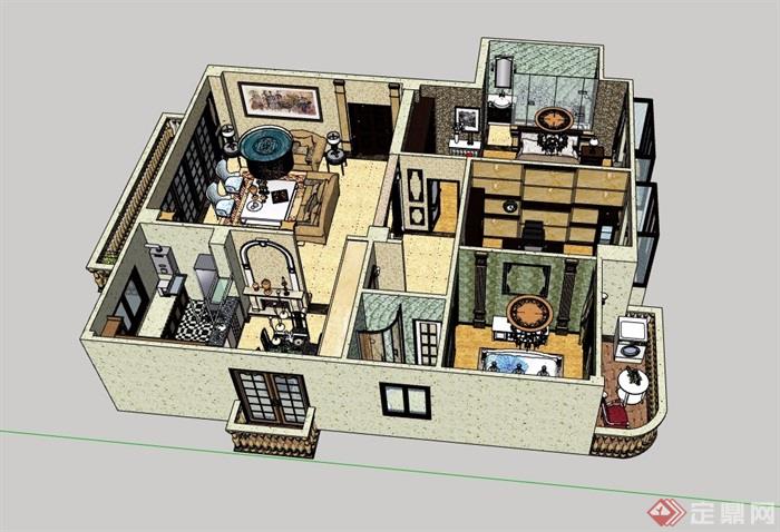 欧式风格详细的住宅室内空间3d模型