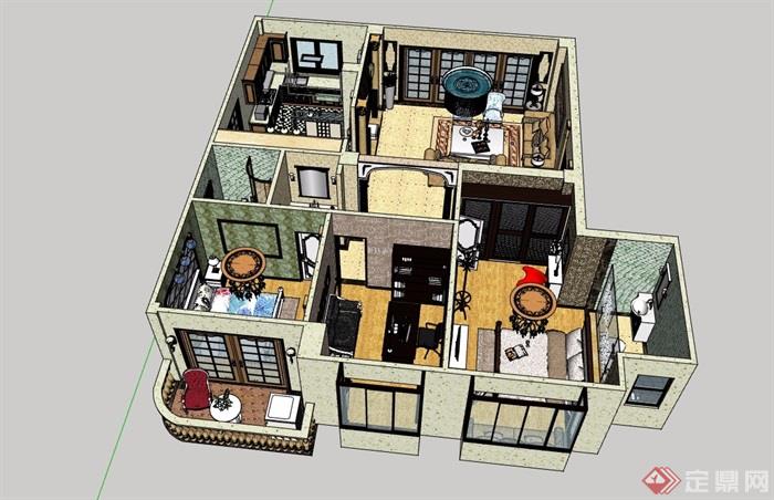 欧式风格详细的住宅室内空间3d模型