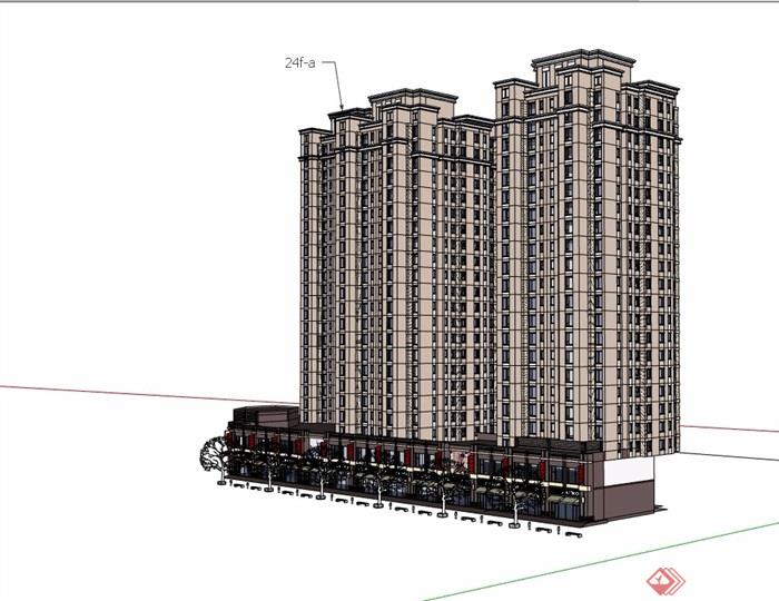 新古典风格详细的商业高层居住楼设计su模型