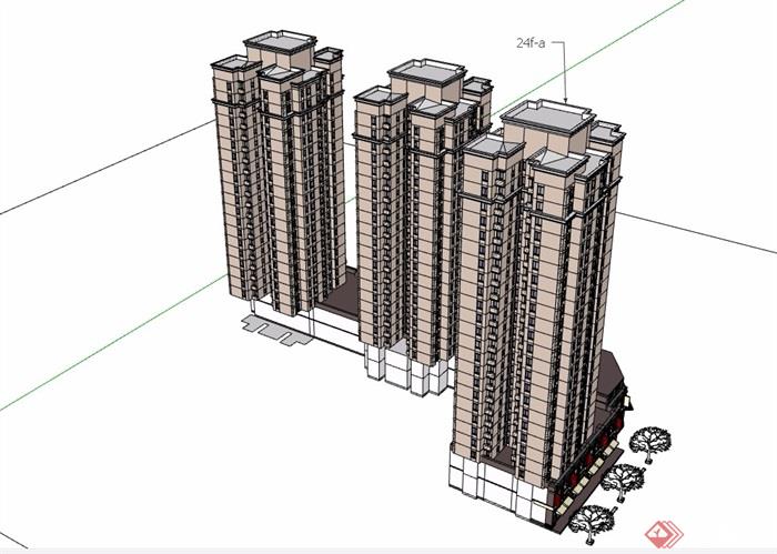 新古典风格详细的商业高层居住楼设计su模型