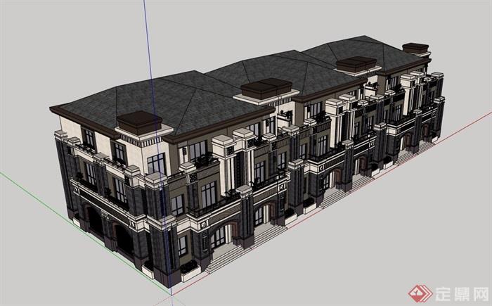 新古典风格详细的完整三层住宅别墅设计su模型