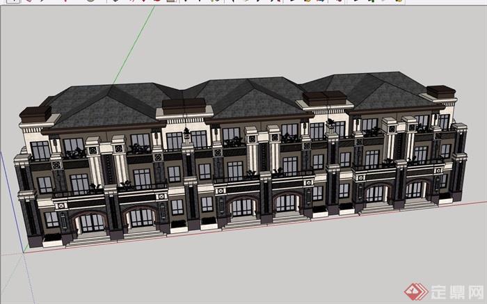 新古典风格详细的完整三层住宅别墅设计su模型