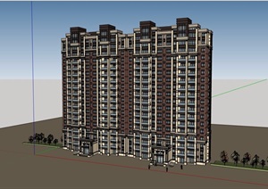 新古典风格详细的高层居住楼设计SU(草图大师)模型