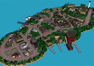 欧式风格岛屿小镇综合建筑楼设计SU(草图大师)模型