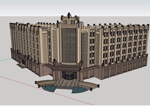 新古典风格详细的多层酒店建筑设计SU(草图大师)模型