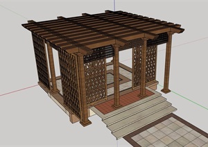 详细的木质完整凉亭素材设计SU(草图大师)模型