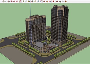 某现代风格详细的完整商业办公建筑楼设计SU(草图大师)模型