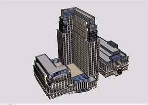 现代风格详细的完整商业办公大厦建筑SU(草图大师)模型