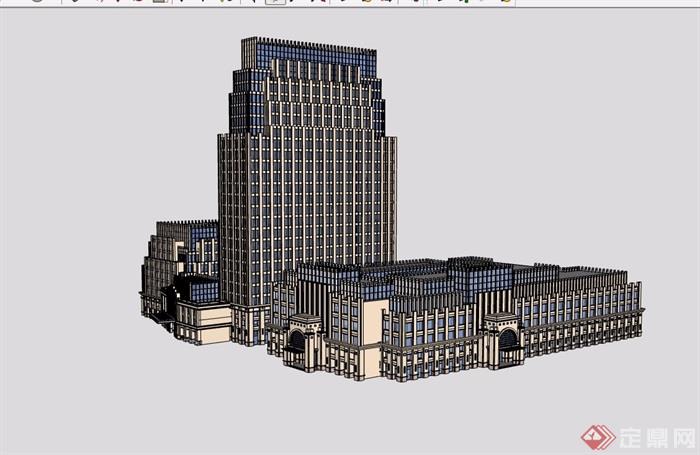 现代风格详细的完整商业办公大厦建筑su模型