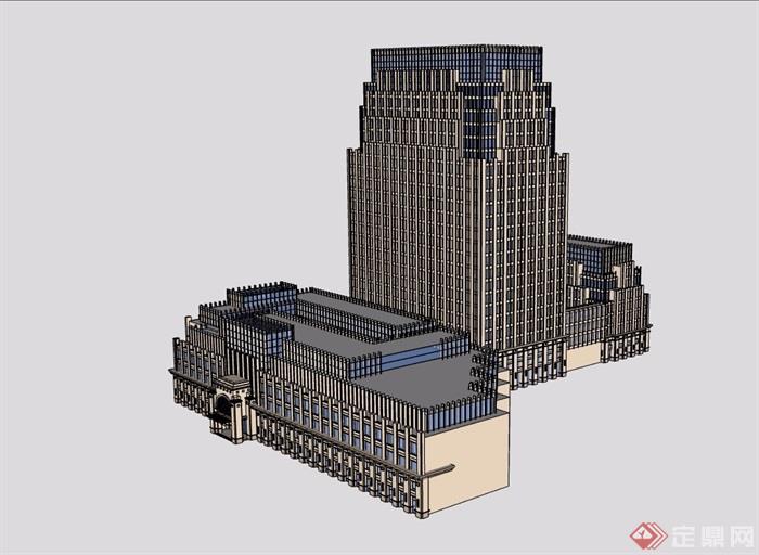现代风格详细的完整商业办公大厦建筑su模型