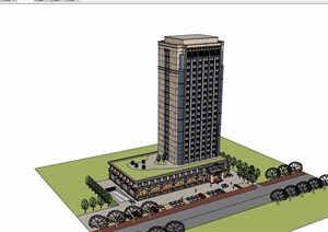 现代风格详细的完整商业办公建筑楼设计SU(草图大师)模型